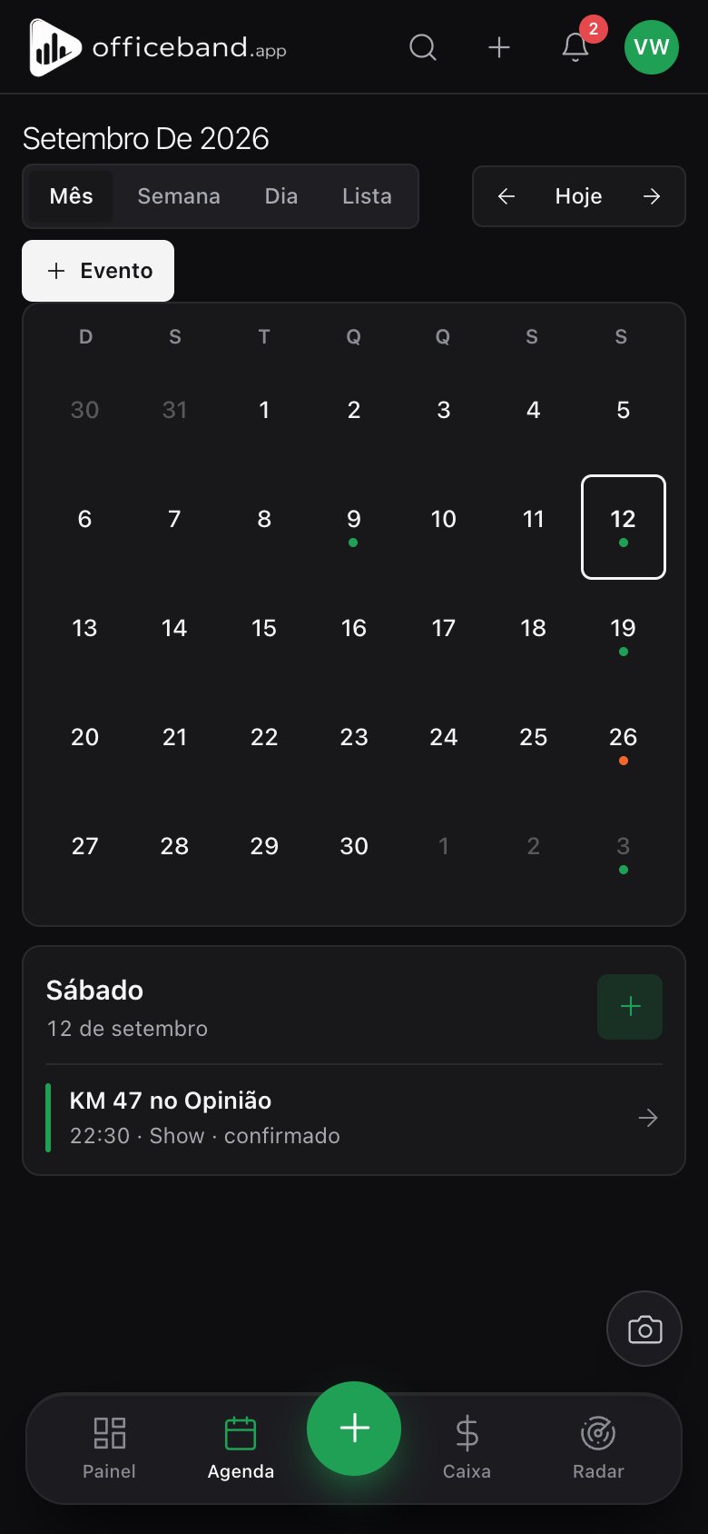 Agenda do OfficeBand